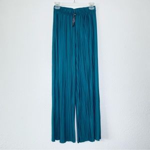Johnny NEW Accordion Green High Waist Wide Leg Stretch Dress Pants Small